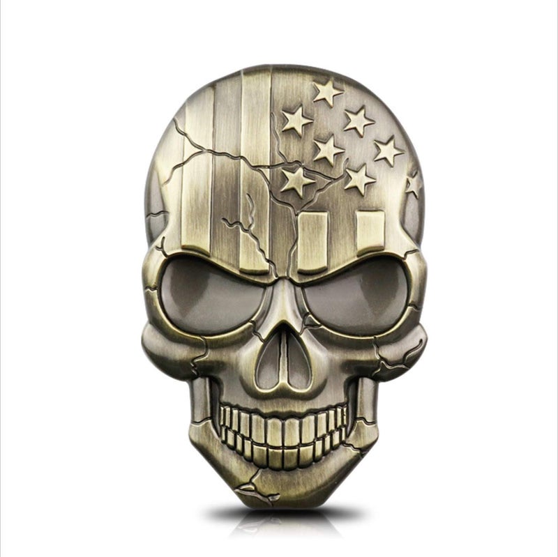 Fsforcar 3D Skull Devil Death USA Flag Metal Car Motorcycle Emblem Badge Sticker Decal - Image 1